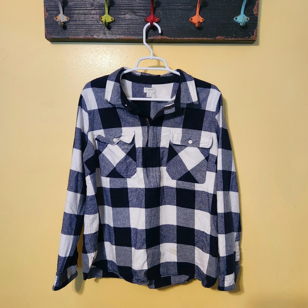 J Crew women's blue flannel. 1/2 zip.
